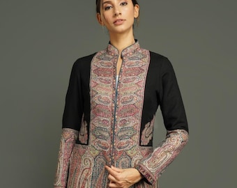 Vintage Jamawar Pashmina Jacket for Women - Timeless Elegance|Antique Jamawar Pashmina Coat - Handcrafted Women's Outerwear