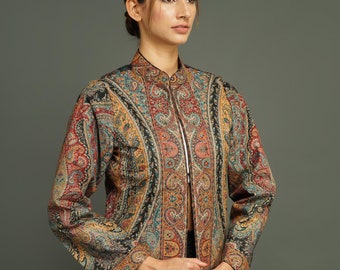Abrigo largo de pashmina hecho a mano para mujer: chaqueta vintage con estampado paisley, lujosa prenda de invierno, abrigo elegante, regalo único - Hecho en India