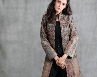 Handwoven Pashmina Full Coat | Paisley Design | Luxurious Winter Outerwear | Handmade Women's Fashion