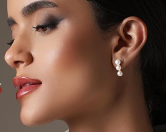 Clous d'oreilles chics, perle d'eau douce, plaqué or 18 carats, acier inoxydable