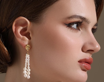Boucles d'oreilles éblouissantes à pampilles | Perle d'eau douce | Acier inoxydable plaqué or 18 carats
