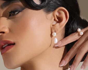 Boucles d'oreilles DAILY CHIC avec perles d'eau douce, plaqué or 18 carats, acier inoxydable