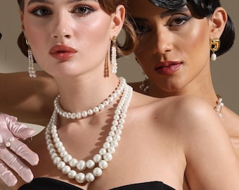 Collier de perles naturelles | Bijoux en acier inoxydable avec perles de culture | Collier de perles élégant