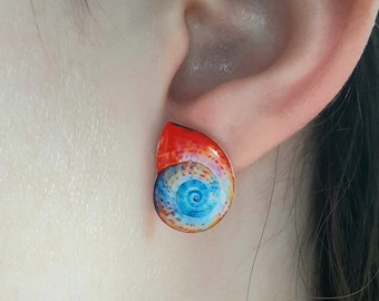 Colorful Rainbow SNAIL SHELLS stud EARRINGS