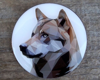 WOLF round crystal resin BROOCH, Wolf Pin, Oiginal Designed Brooch of Wolf, Wolf Polygons Brooch, Animal Brooch, Wolf Pin, Wolfhound dog