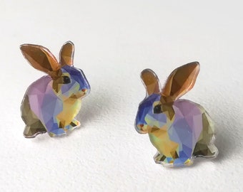 RABBIT STUD EARRINGS, Polygon stud earrings, surgical stainless steel 316L, Rabbit hypoallergenic Stud Earrings