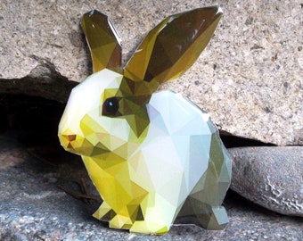 Green HARE, RABBIT crystal resin BROOCH, Hare pin, Rabbit pin, Oiginal polygons Designed Brooch of Hare, Rabbit, Rabbit jewellry, Animal Pin