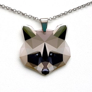 RACCOON NECKLACE, Polygon Pendant, Raccoon pendant, Raccoon NECKLACES, surgical stainless steel, Raccoon Jewelry