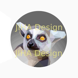 LEMUR round crystal resin BROOCH, Lemur Pin, Oiginal Designed Brooch of Lemur, Lemur Polygons Brooch, Animal Brooch, Lemur Pin
