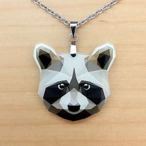 RACCOON NECKLACE, Polygon Pendant, Raccoon pendant, Raccoon NECKLACES, surgical stainless steel, Raccoon Jewelry