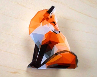 FOX crystal resin BROOCH, Fox pin, Original polygons Designed Brooch of Fox