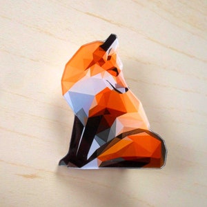 SPILLA in resina di cristallo FOX, spilla volpe, poligoni originali progettati spilla di volpe