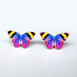 PENDIENTES MARIPOSA DE RESINA CRISTAL, acero quirúrgico hipoalergénico, 17 mm
