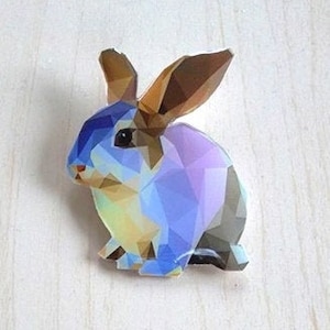 Rainbow HARE, RABBIT crystal resin BROOCH, Hare pin, Rabbit pin, Original polygons Designed Brooch of Hare, Rabbit