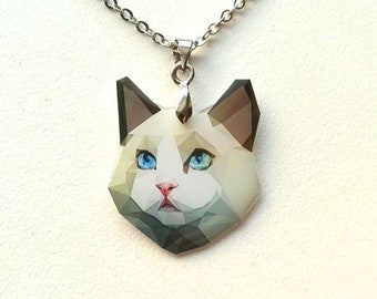 Polygon Katze Anhänger: Chirurgische Edelstahl Halskette