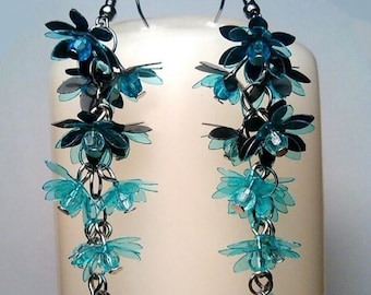 Recycled Plastic Flower Earrings: Handmade Bloom Dangle Earrings