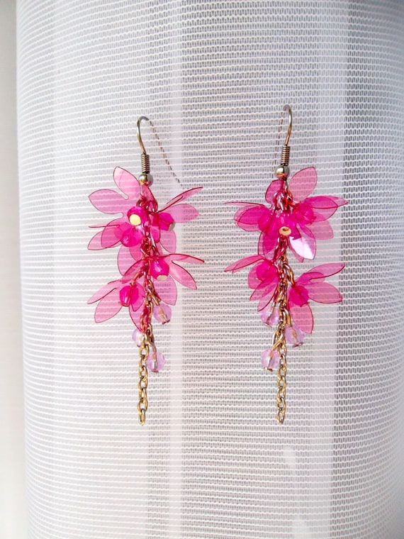 RECYCLED PLASTIC EARRINGS, Surgery Steel 316L, Recycled Bottle Jewelry,  Bloom Earrings, Flowers Earrings, Bloom Dangle Earrings 