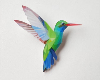 Polygons Colorful HUMMINGBIRD crystal resin BROOCH, Hummingbird PIN, Bohemian Handmade Brooch, Polygon Art Design, Hummingbird jewellry