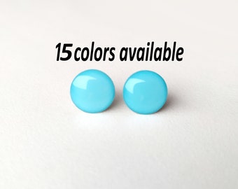 Round STUD EARRINGS - 15colors available , surgical stainless steel 316L, 12mm round, Hypoallergenic Stud Earrings, crystal resin earrings