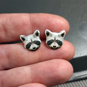 RACCOON STUD EARRINGS (crystal resin, surgical steel 316L - hypoallergenic earrings), width 12mm (0.47 inches), Length 12mm (0.47 inches)