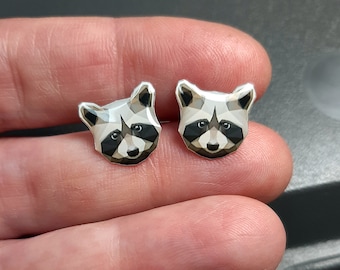 RACCOON STUD EARRINGS (crystal resin, surgical steel 316L - hypoallergenic earrings), width 12mm (0.47 inches), Length 12mm (0.47 inches)