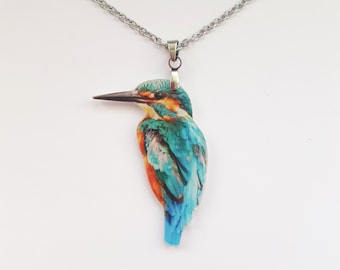 KINGFISHER necklace, Polygon Art, surgical stainless steel