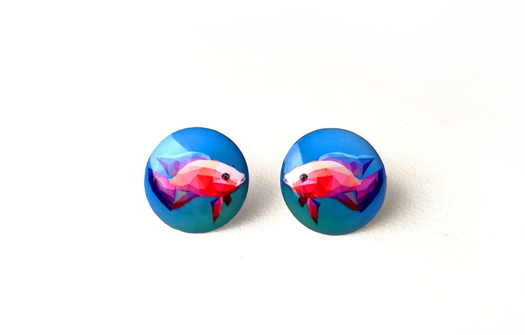 FISH STUD EARRINGS Polygon Stud Earrings Surgical Stainless Etsy