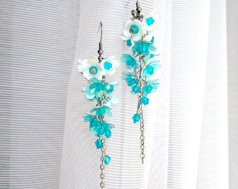 Recycled Bottle Flower Earrings: Surgical Steel Dangle Earrings