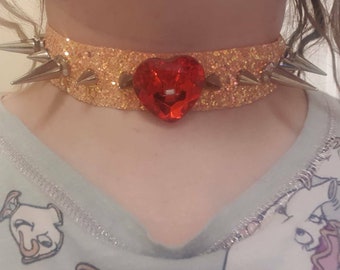 Spike studded geometrical triangle necklace choker boho gypsy glam rock choker on leather vegan rope