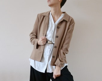 Vintage Beige Blazer: Minimalist 90s Jacket (XS/S)