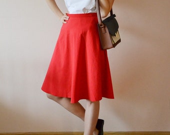 Vintage 60s Red Circle Skirt - Below Knee - Size S