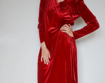 Retro 90s Red Velvet Dress – Vintage Evening Gown