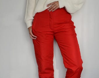 Vintage Red Ski Pants | 80s High Waist Korean Insulated Trousers