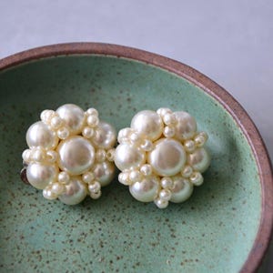 Vintage White Clip Earrings, 1990s Faux Pearl Classic Style