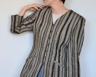 Vintage 90s Striped Linen Blend Blazer – Tailored Fit Jacket