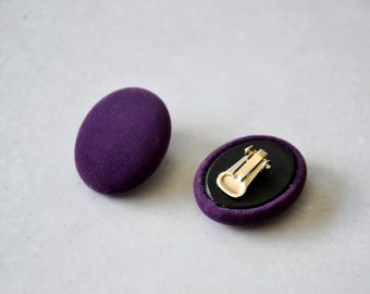 Brincos de veludo roxo vintage dos anos 90, brincos ousados e marcantes, joias retrô grandes