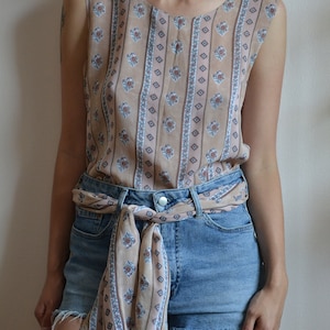 Vintage 90s top with scarf/90s clothing/Vintage beige summer top