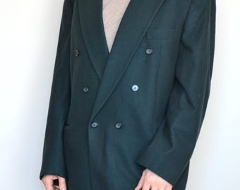 Oversized Men’s Wool Blazer Dark Green with Shoulder Pads – Vintage Style Jacket