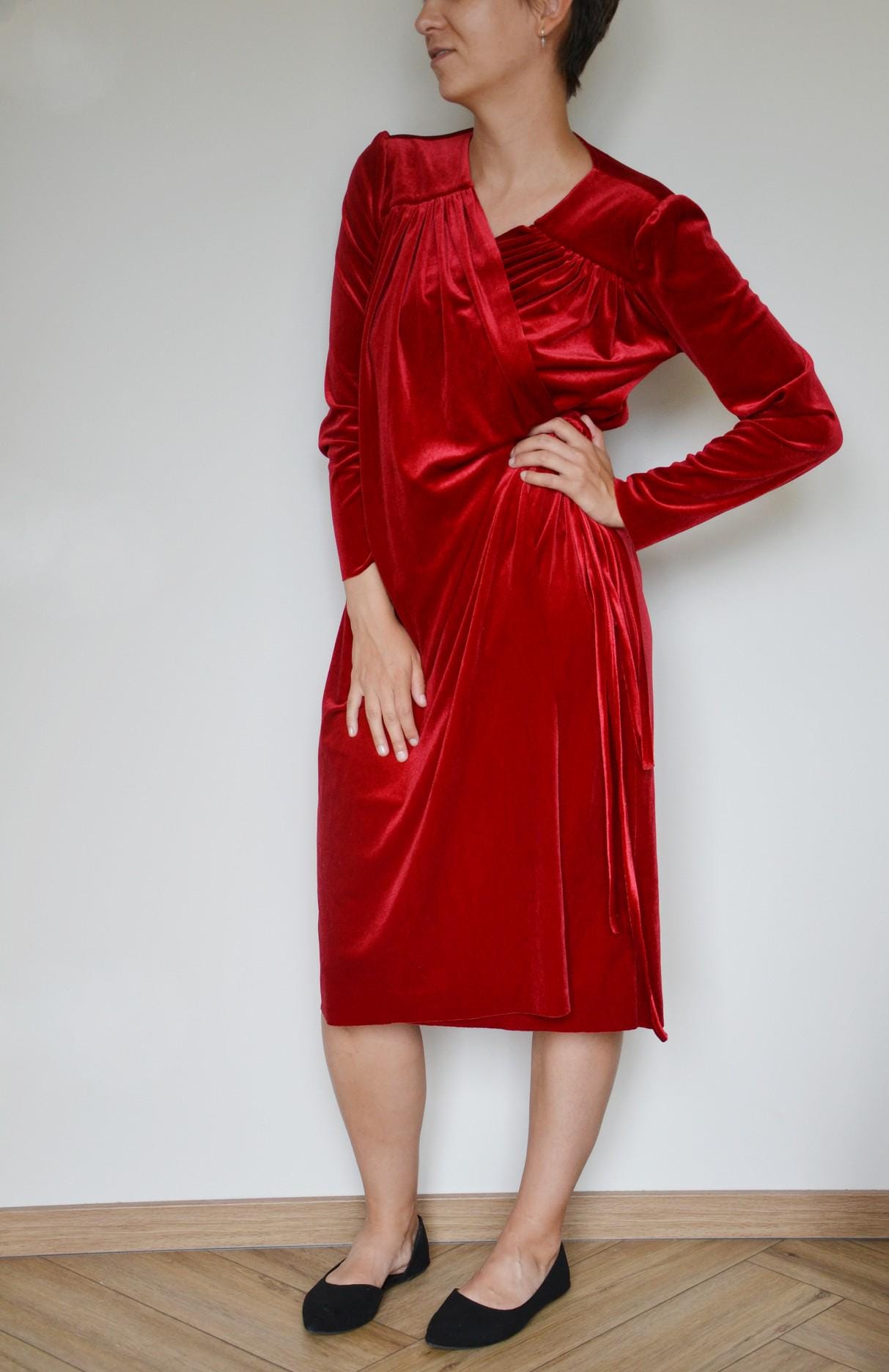 princess polly baby blue dress GHOST 90s Red Velvet Maxi Dress w/ Sheer Sleeves — Garment Modern + Vintage