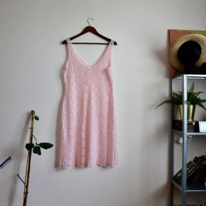 Vintage 70s Peignoir From USSR/Nightgown/Pink Peignoir/pink nylon night gown/Retro Peignoir/Vintage pink Lace Nightie /Vintage Nightgown