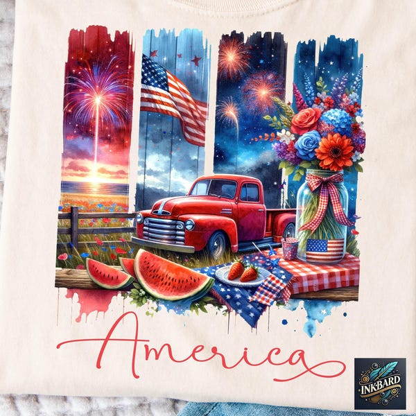 Patriotic America Independence Day 4th July Watercolor Trendy USA Coquette Sublimation Shirt Design PNG Instant Digital Download Only Tshirt