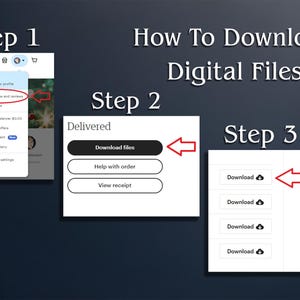 a screenshot of a computer screen with the text how to download digital files step