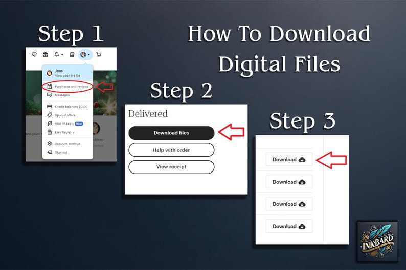 a screenshot of a computer screen with the text how to download digital files step