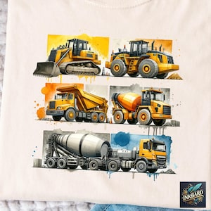 Construction Equipment Vehicles for Kids Boys Toddlers Watercolor Sublimation Shirt Design Tshirt PNG Instant Digital Download Only