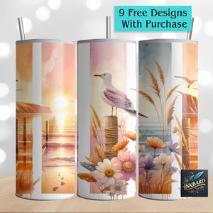 Summer Beach Vibes Mode Vacation Seamless 20 oz Skinny Tumbler Wrap Sublimation Design Download PNG Instant Digital Only