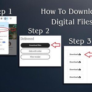 a screenshot of a computer screen with the text how to download digital files step
