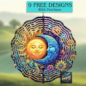 Sun Moon Celestial Boho Witchy Yin Yang Windspinner Sublimation Digital Design Only Instant Download Garden PNG