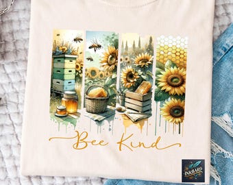 Bee Sunflower Watercolor Be Kind Positivity Cute Trendy Sublimation Shirt Design, PNG Instant Digital Download Only, Tshirt