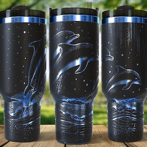 Dolphins Celestial Laser SVG PNG 40oz Engraving File Tumbler Wrap Commercial Use Digital Download