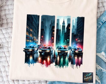 Police Officer Car First Responder Cop Trendy Watercolor Sublimation Shirt Design Tshirt PNG Instant Digital Download Only
